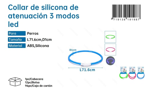 [187919198] Collar de silicona atenuación 3 modos LED - Seguridad y moda en la noche
