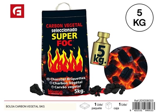 [201008003] Bolsa de carbón vegetal 5 kg - Productos para BBQ y carbón