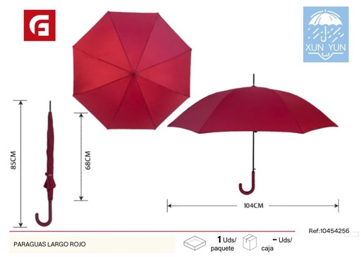 [84366184256] Paraguas largo rojo - Protección elegante contra la intemperie 