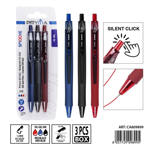 [0240931] Bolígrafo gel clip silenciosos 1 mm 3 pcs surtido - Utensilios de escritura