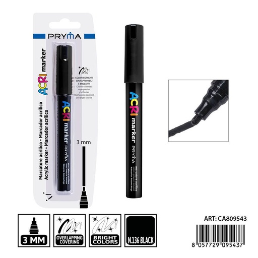 [0239225] Marcador acrílico PRYMA de 3 mm color negro - Herramientas artísticas