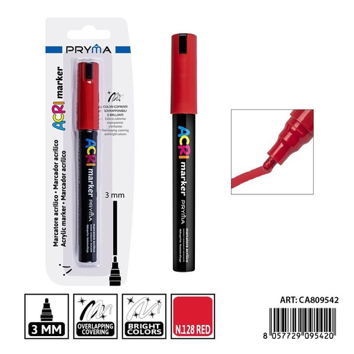 [0239224] Marcador acrílico PRYMA de 3 mm color rojo - Herramientas artísticas