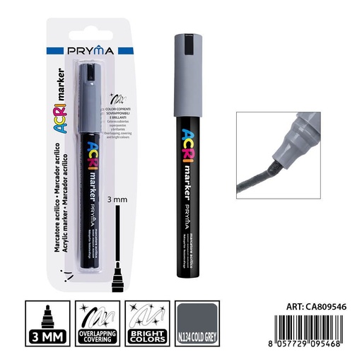 [0239228] Marcador acrílico PRYMA de 3 mm color gris frío - Herramientas artísticas