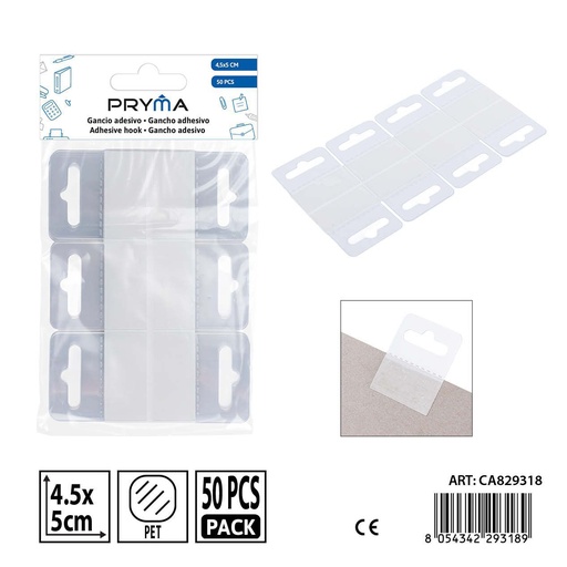 [0242905] Gancho adhesivo PRYMA de 4.5x5 cm 50 unidades - Artículo de papelería escolar