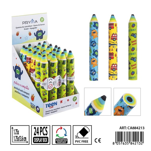 [0236204] Goma de borrar forma lápiz 1.75x1.75x13.6 cm - Material de papelería escolar