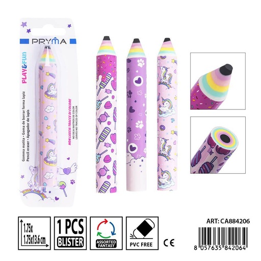 [0236650] Goma de borrar en forma de lápiz PRYMA de 1.75x1.75x13.6 cm - Artículo de papelería escolar