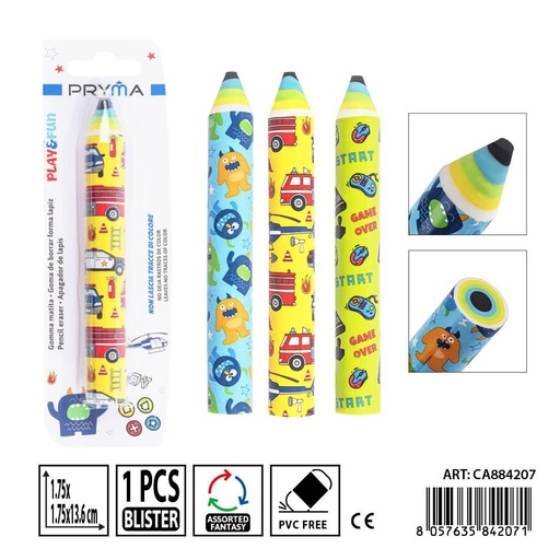 [0236651] Goma de borrar en forma de lápiz PRYMA de 1.75x1.75x13.6 cm - Artículo de papelería escolar