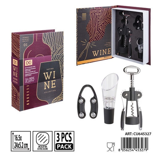 [0239062] Accesorios para vino set de 3 piezas 16.5x24x5.2 cm DC CASA - Utensilios de cocina