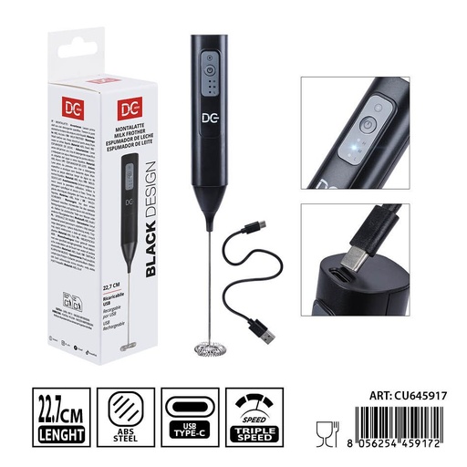 [0242271] Espumador eléctrico recargable 3 niveles H22.7x3.7 cm DC CASA - Utensilios de café