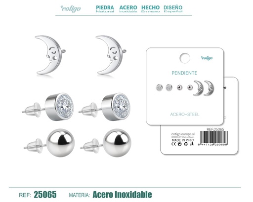 [25065] Pendientes de acero inoxidable (3 pares) - Joyería de acero y accesorios