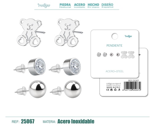 [25067] Pendientes de acero inoxidable (3 pares) - Joyería de acero y accesorios