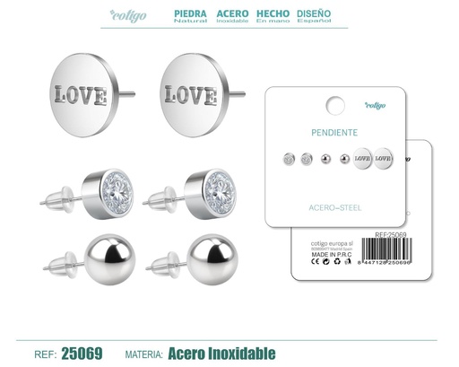 [25069] Pendientes de acero inoxidable (3 pares) - Joyería de acero y accesorios