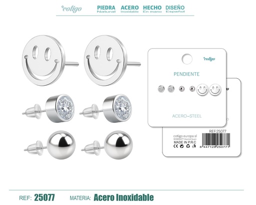 [25077] Pendientes de acero inoxidable (3 pares) - Joyería de acero y accesorios