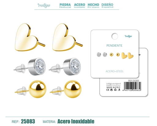 [25083] Pendientes de acero inoxidable (3 pares) - Joyería de acero y accesorios