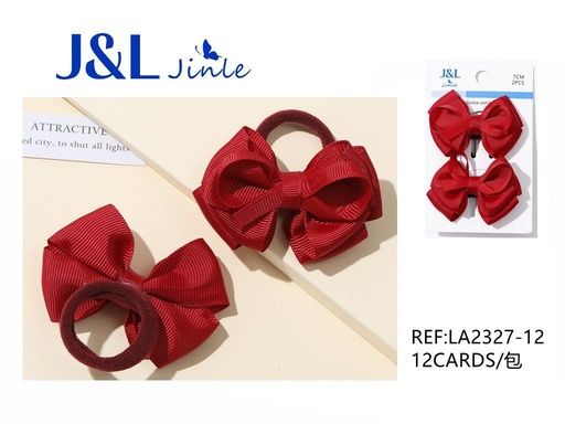 [LA2327-12] Goma para el pelo con lazo rojo rubí 7cm pack de 2 para peinados