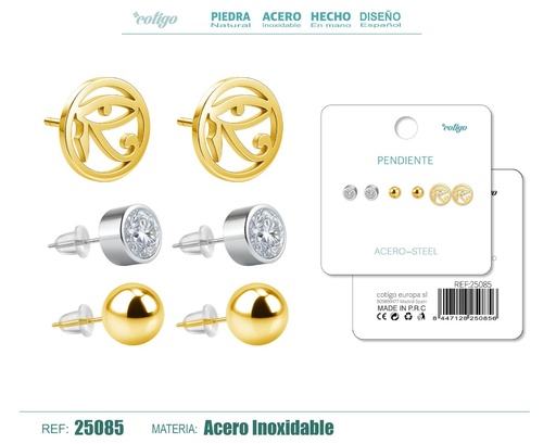 [25085] Pendientes de acero inoxidable (3 pares) - Joyería de acero y accesorios