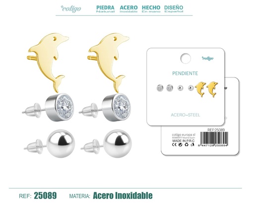 [25089] Pendientes de acero inoxidable (3 pares) - Joyería de acero y accesorios