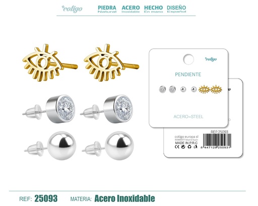 [25093] Pendientes de acero inoxidable (3 pares) - Joyería de acero y accesorios
