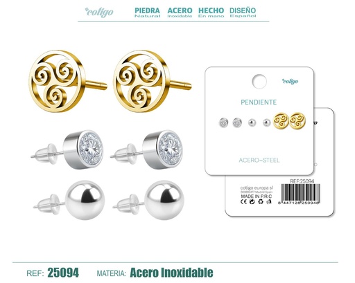 [25094] Pendientes de acero inoxidable (3 pares) - Joyería de acero y accesorios