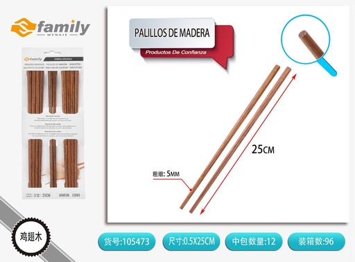 [105473] Palillos de madera de madera de alas de pollo 5 pares 25x0.75 cm - Utensilios de cocina y cubiertos