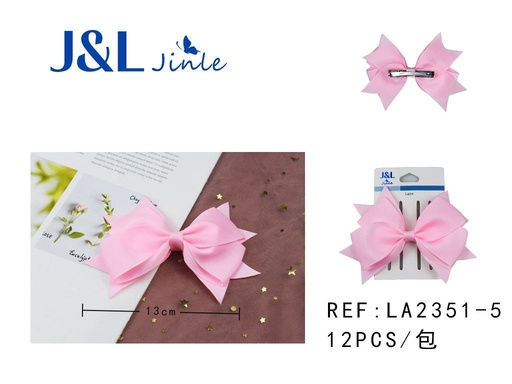 [LA2351-5] Clip con lazo rosa 13cm para peinados de niñas