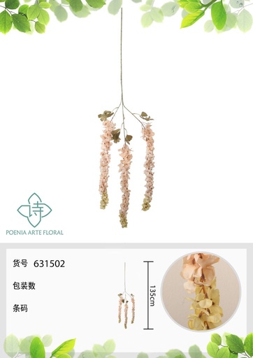 [631502-6] Ramo de hortensias artificiales beige - Decoración floral 