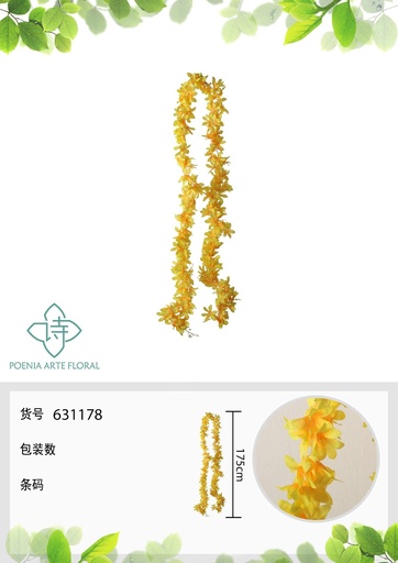 [631178-2AMARILLO] Guirnalda de hiedra de hortensia 175 cm - Decoración y guirnaldas