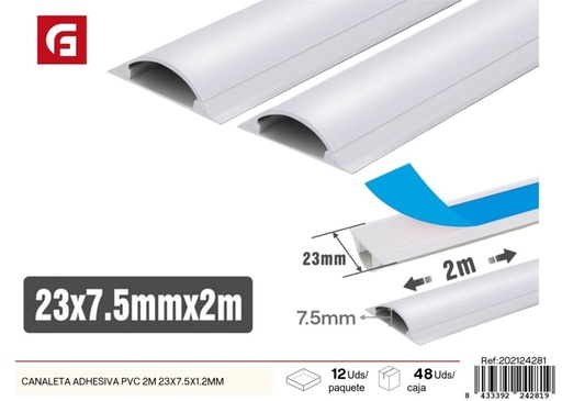 [202124281] Canaleta adhesiva PVC 2m 23x7.5x1.2mm - Protección de cables para ferretería