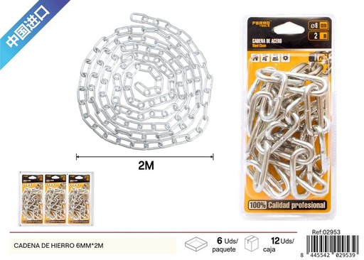 [02953] Cadena de hierro de 6mm x 2m - Accesorios de ferretería y soluciones de sujeción