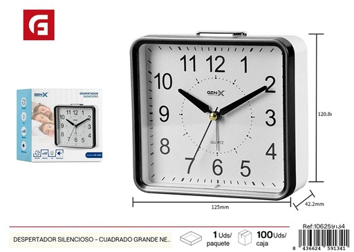 [106259134] Reloj despertador silencioso cuadrado grande negro blanco modelo 3332 - Electrónica y despertadores