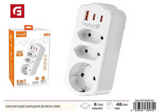 [167169575] Enchufe más cargador de móvil 6 en 1 - Electricidad y regletas