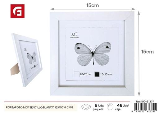 [190161374] Portafoto MDF sencillo blanco 15x15 cm CJ48 - Marcos económicos y funcionales