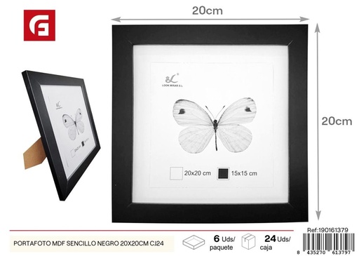 [190161379] Portafoto MDF sencillo negro 20x20 cm CJ24 - Marcos económicos y funcionales