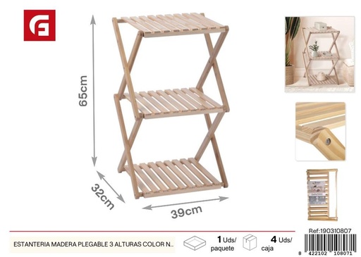 [190310807] Estantería de madera plegable 3 alturas color natural - Muebles y organización