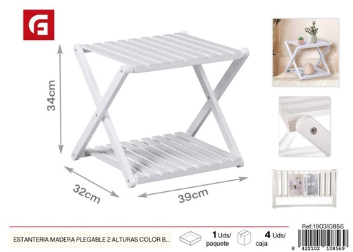 [190310856] Estantería de madera plegable 2 alturas color blanco - Funcional y decorativa