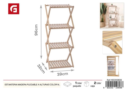 [190310808] Estantería de madera plegable 4 alturas color natural - Muebles y organización