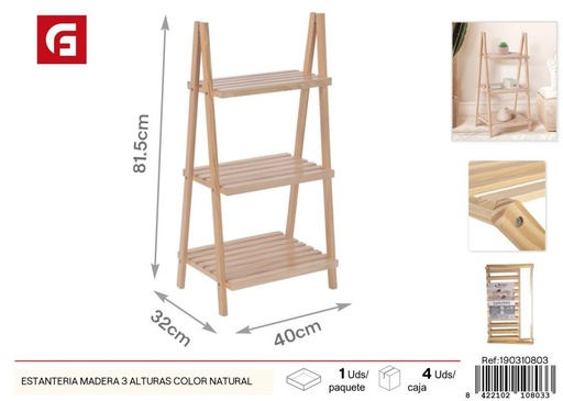 [190310803] Estantería de madera color natural 3 alturas - Decoración y almacenamiento de zapatos