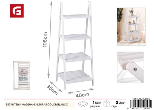 [190310855] Estantería de madera 4 alturas color blanco - Almacenamiento y decoración