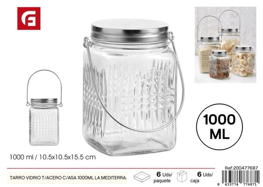 [200477687] Tarro de vidrio con asa y tapa de acero 1000 ml LA MEDITERRANEA - Envases y tarros de cocina