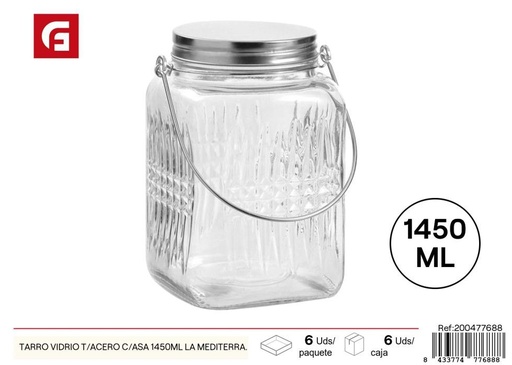 [200477688] Tarro de vidrio con tapa de acero 1450 ml La Mediterranea - Envases de cocina y almacenamiento
