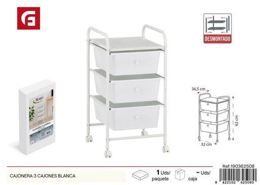 [190362508]  Cajonera blanca de 3 cajones - Almacenamiento plástico para el hogar