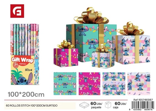 [165746987] Papel regalo Stitch 100x200 cm surtido - 60 rollos
