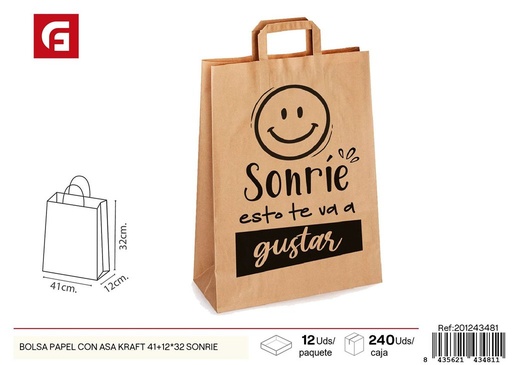 [201243481] Bolsa de papel kraft con asa 41+12x32 cm - Modelo sonriente