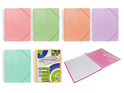 [150829604]  Carpeta espiral PP Bismark de 20 fundas pastel - Material de oficina y archivadores