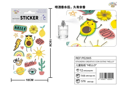 [PE2905] Stickers creativos con gotas "Hello" 10x19 cm - Novedades