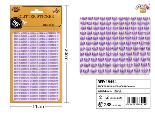 [18454] Sticker brillante morado 4 mm 10,5x20 cm - Pegatinas de diamante y perlas