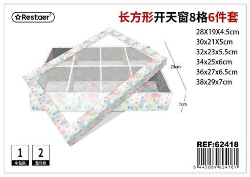 [62418] Set de 6 cajas rectangulares con ventana 38x29x7 cm - Almacenamiento y organización de regalos