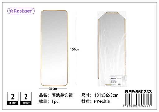 [560233] Espejo de pie dorado 101x36x3 cm - Decoración elegante para espacios modernos