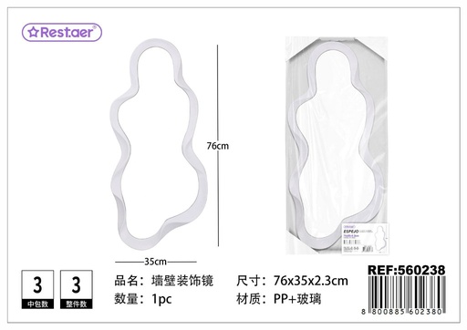[560238] Espejo decorativo de pared blanco 76x35x2.3 cm - Diseño elegante para la casa