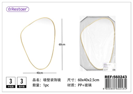 [560243] Espejo decorativo de pared color champán 60x40x2.5 cm - Espejo versátil para el hogar